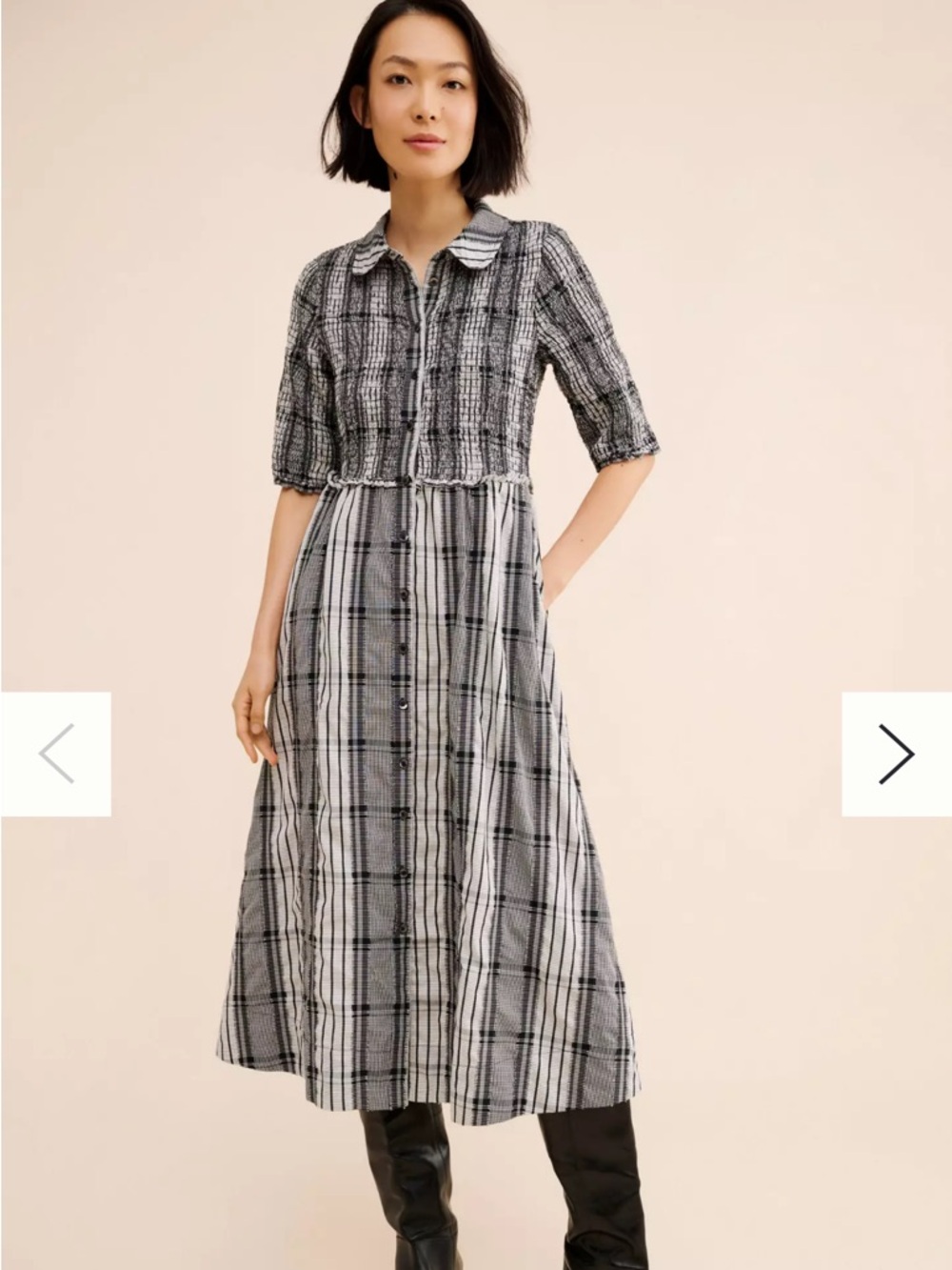 Maeve Short Sleeve Plaid Smocked Midi Shirtdress (Anthropologie)